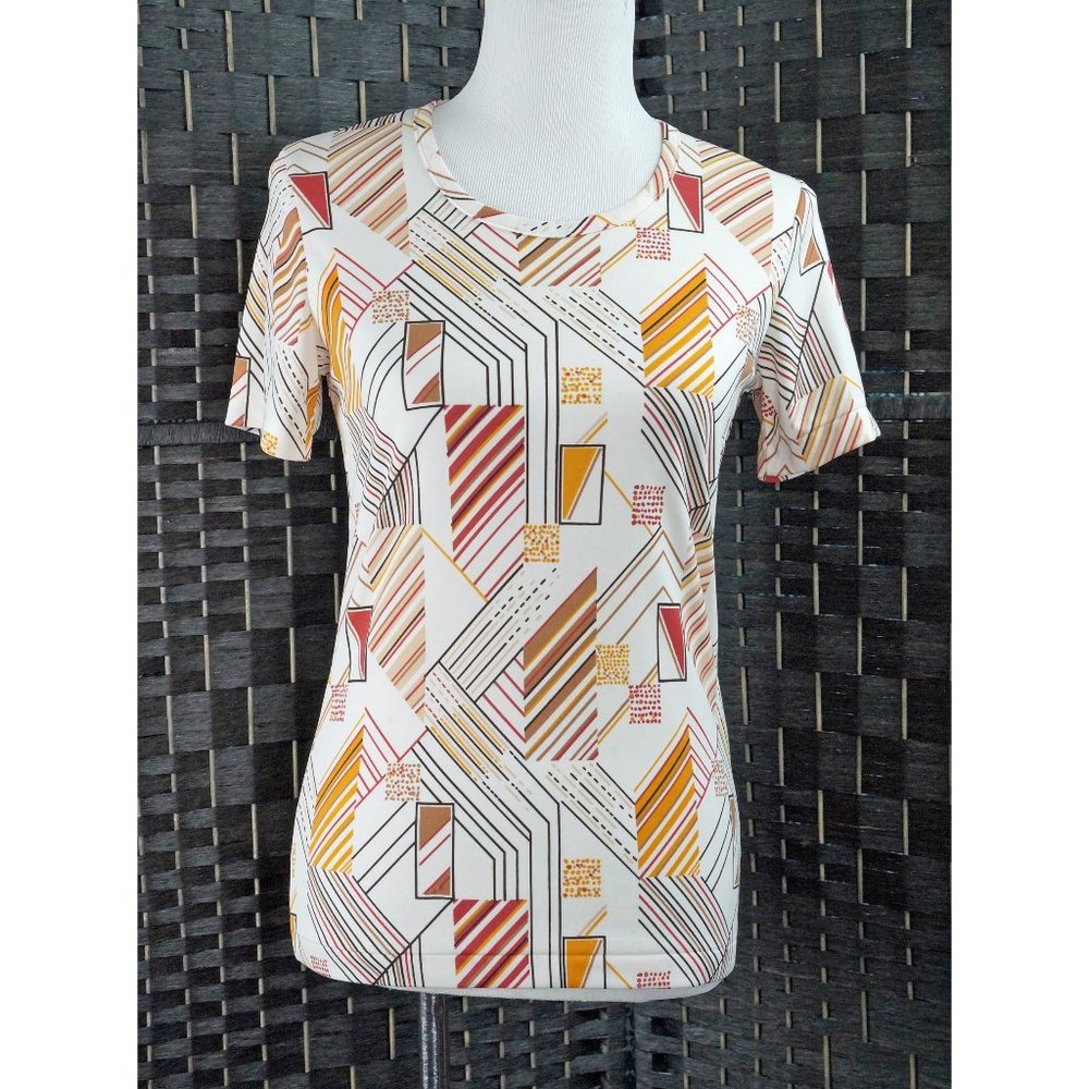 Geometric Print Top, M, Short Sleeve